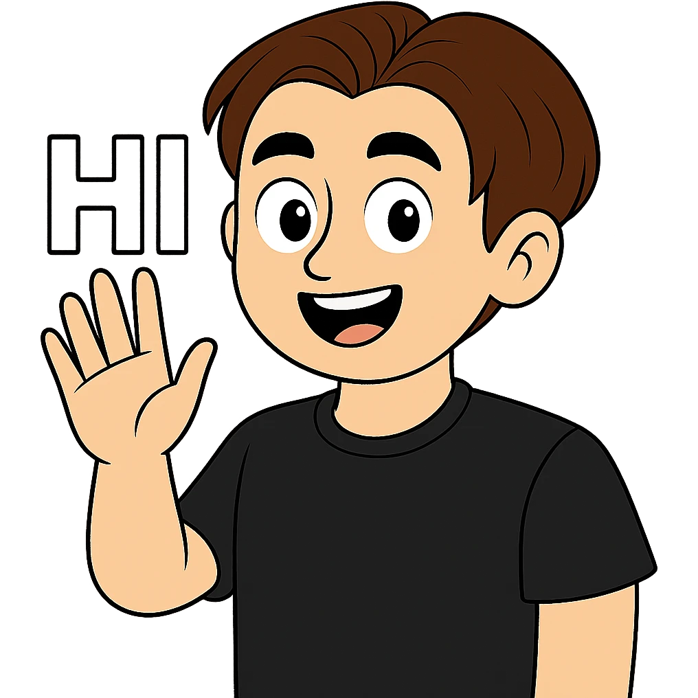 Change the hair color to a rich brown shade matching the fourth image, keep the shirt black, everything else the same, transparent background, maintain the original style and details. emoji