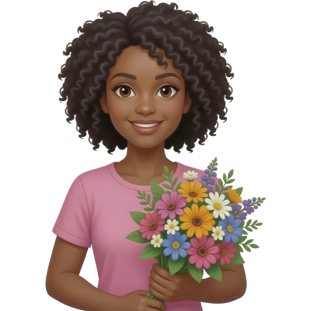 african Woman with flowers and pink shirt top emoji