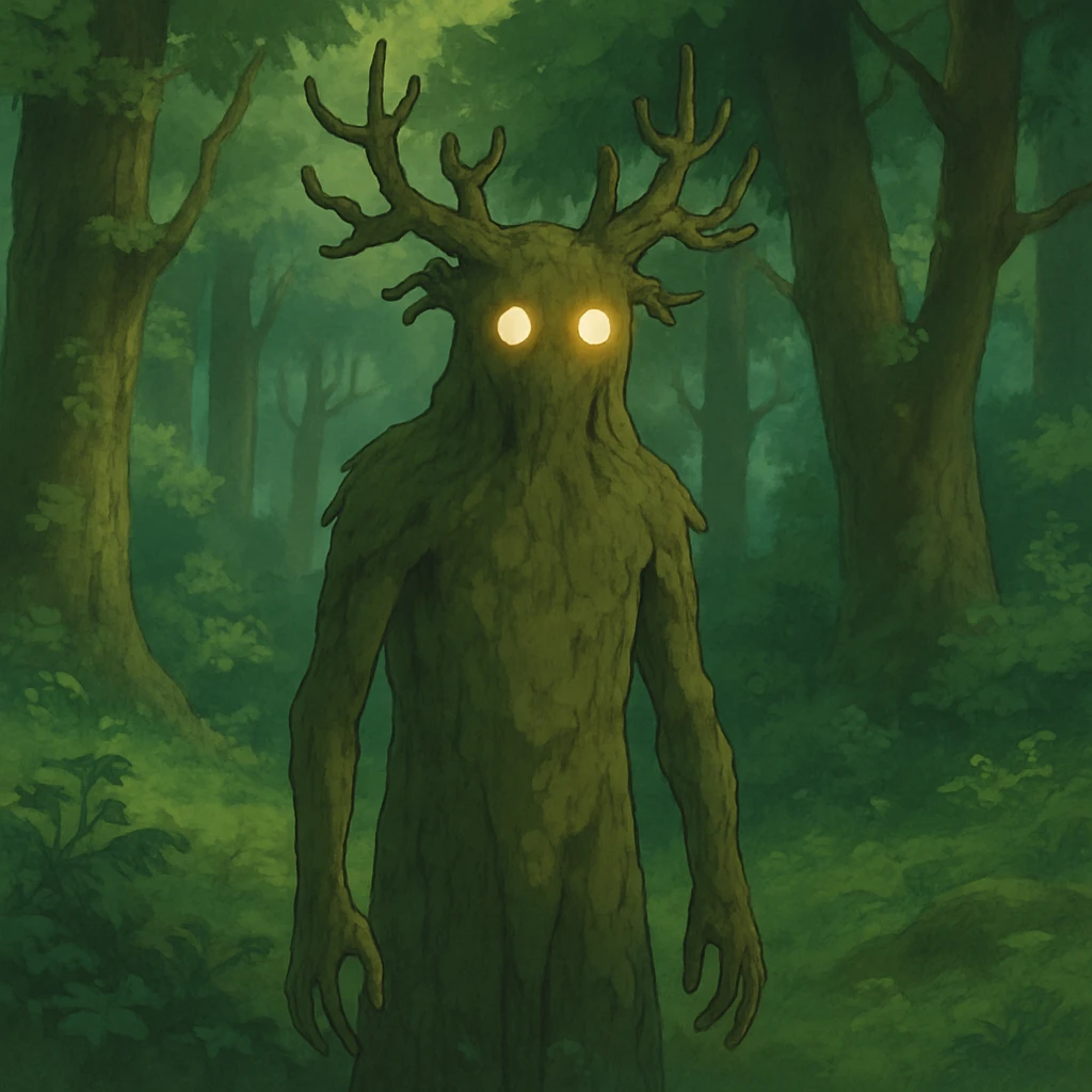 ghibli style forest spirit with glowing eyes emoji