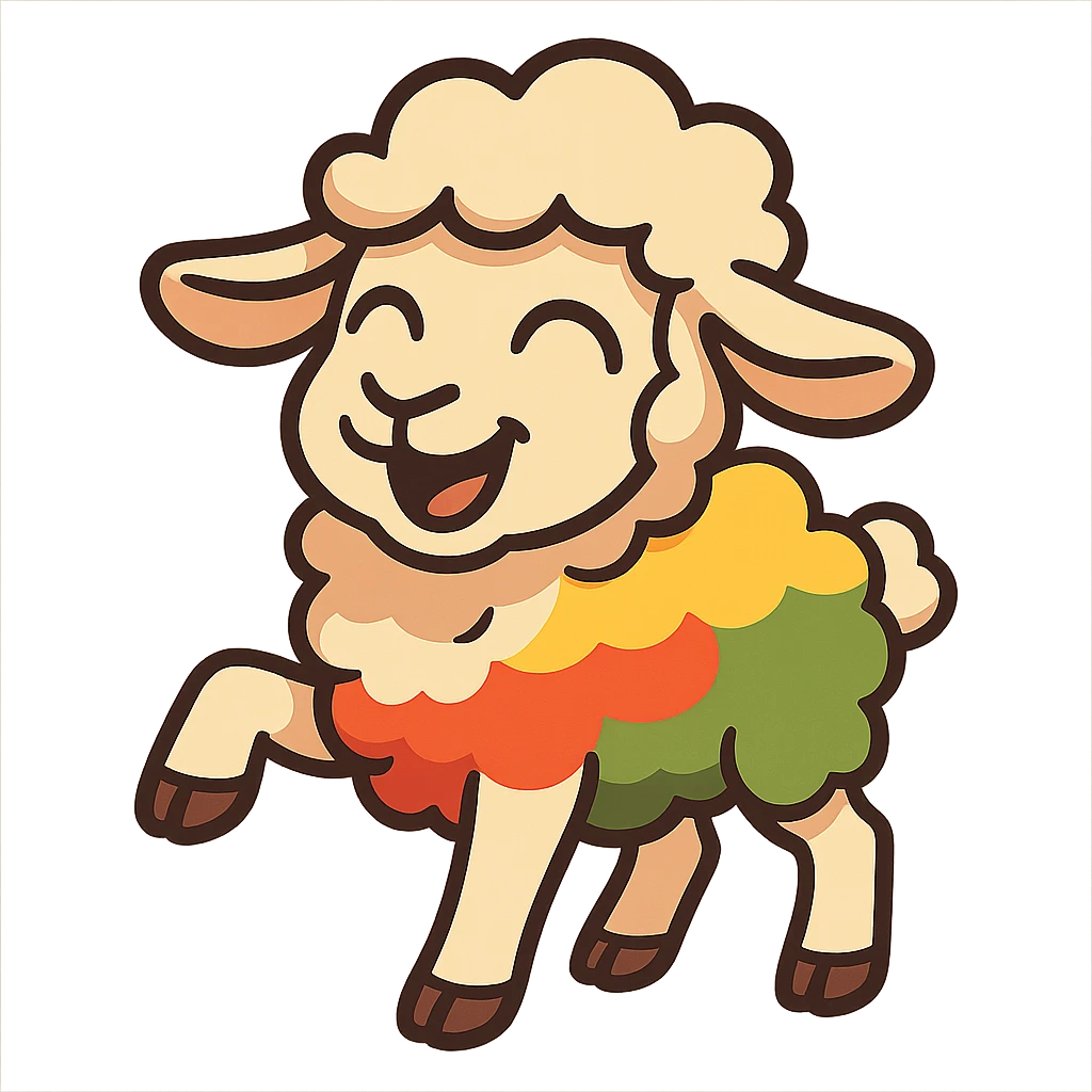 cartoon sticker of a happy colorful Kurdish lamb, no flag, no text, suitable for WhatsApp and Instagram, transparent background emoji