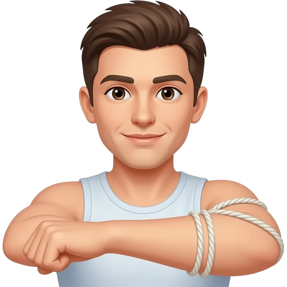 Elastic rope tied around arm where elbow meets arm but showing full arm from shoulder to hand but only gied around  right above elbow emoji