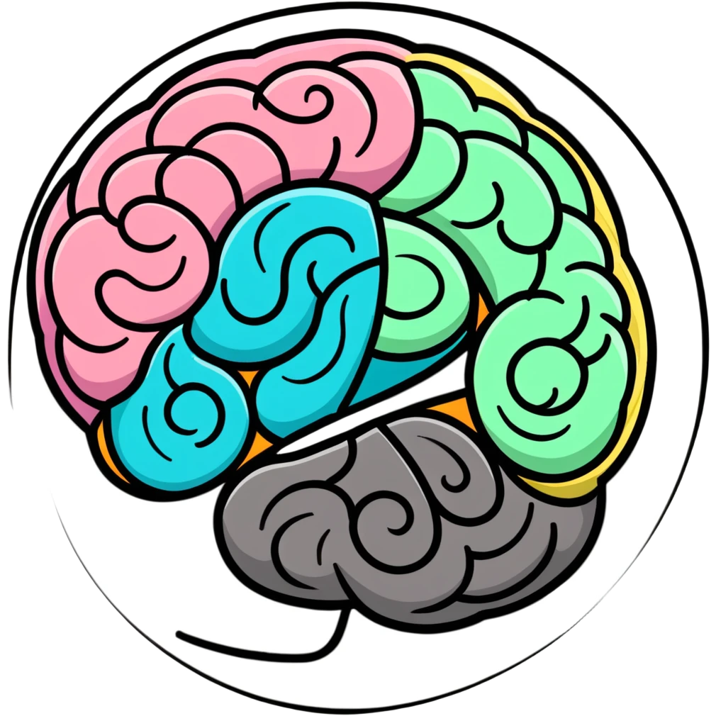 split brain, left side with swirling colors, right side with straight lines emoji