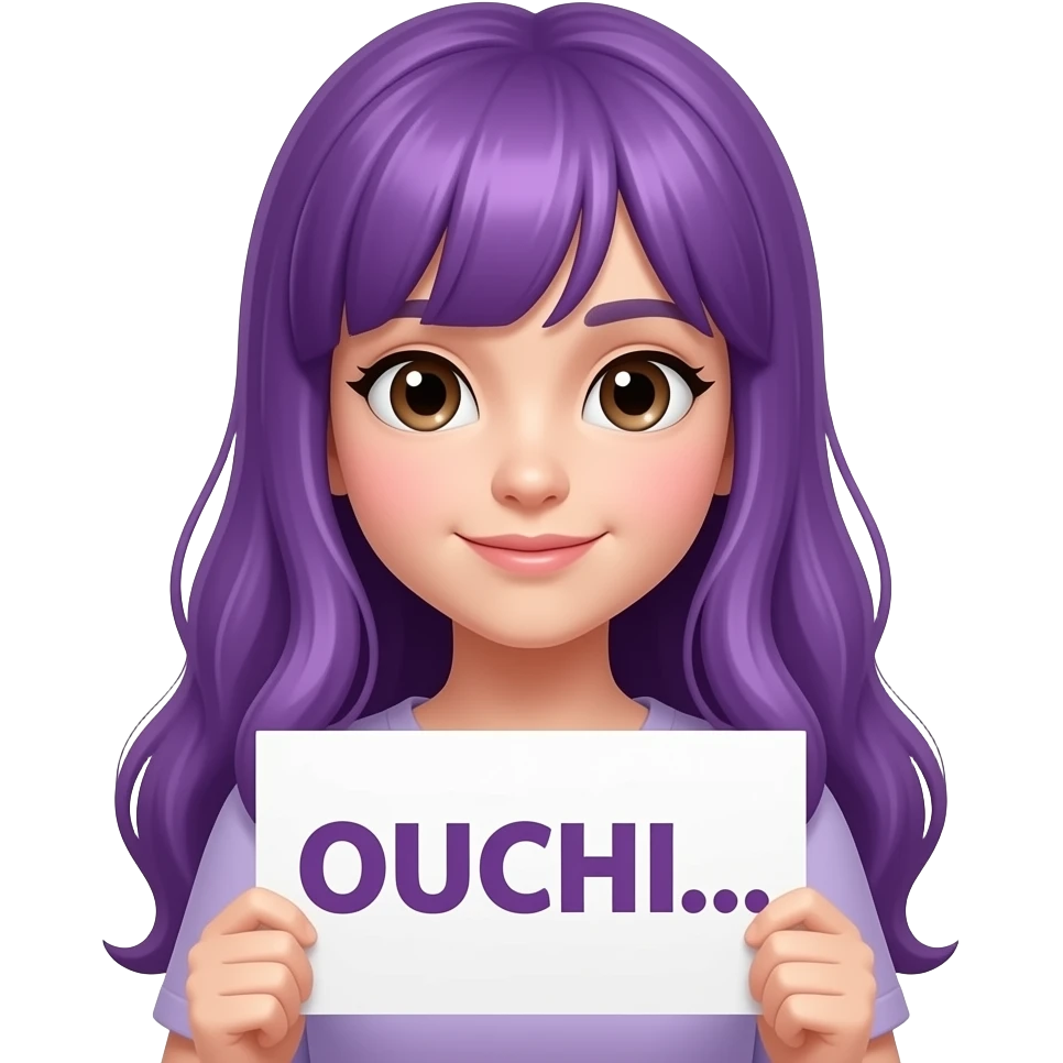 girl with long purple hair holding a OUCHI... sign emoji