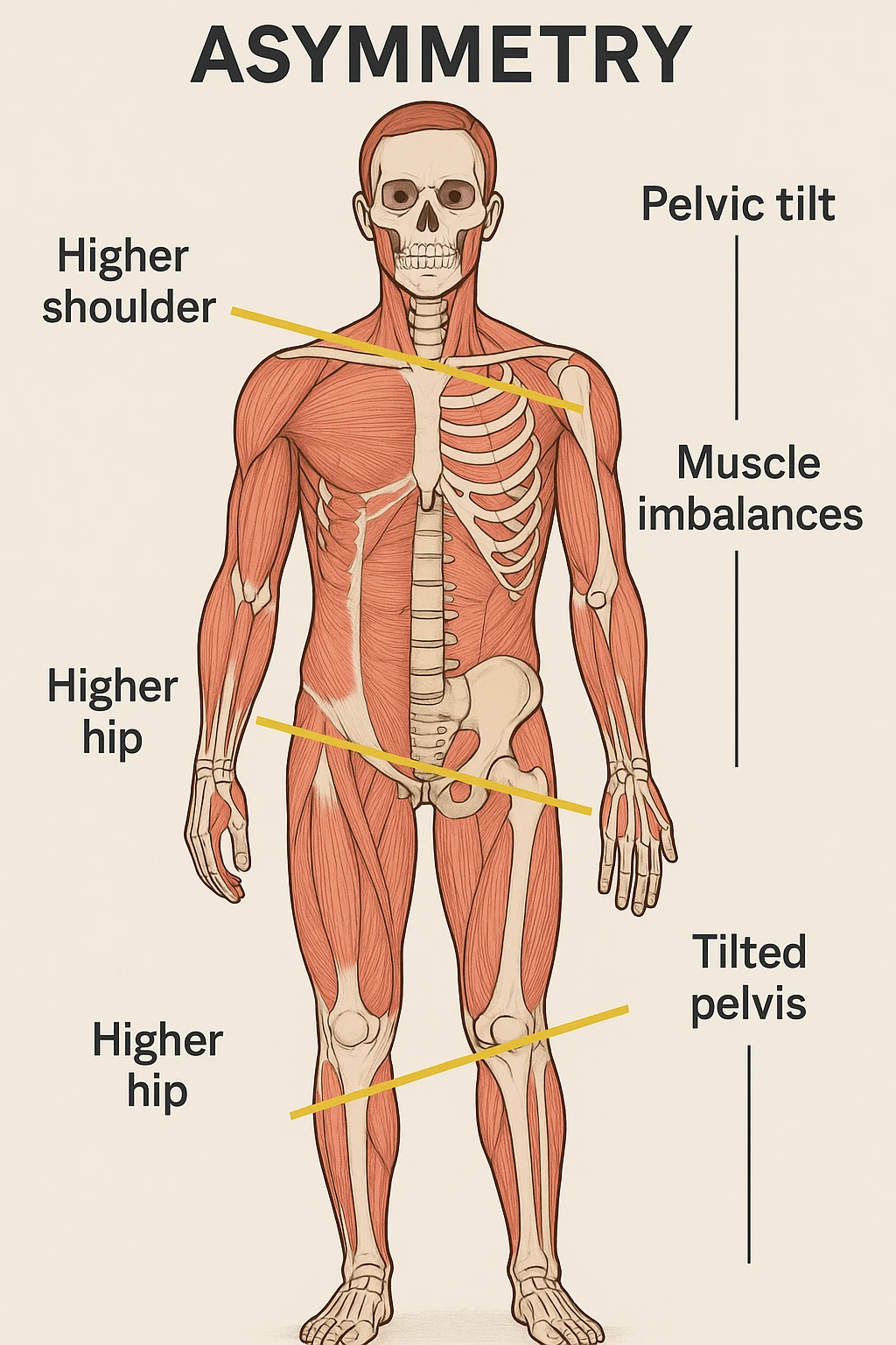 Uomo con problemi di asimmetrie e bacino inclinato, visione anatomica emoji