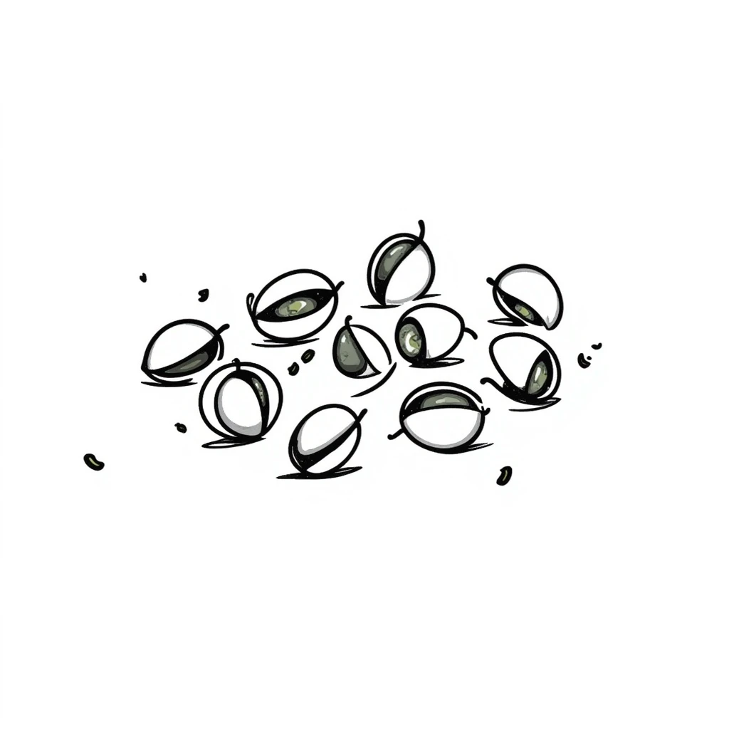 hand drawn doodle style pistachios, sketchy lines, playful and simple emoji