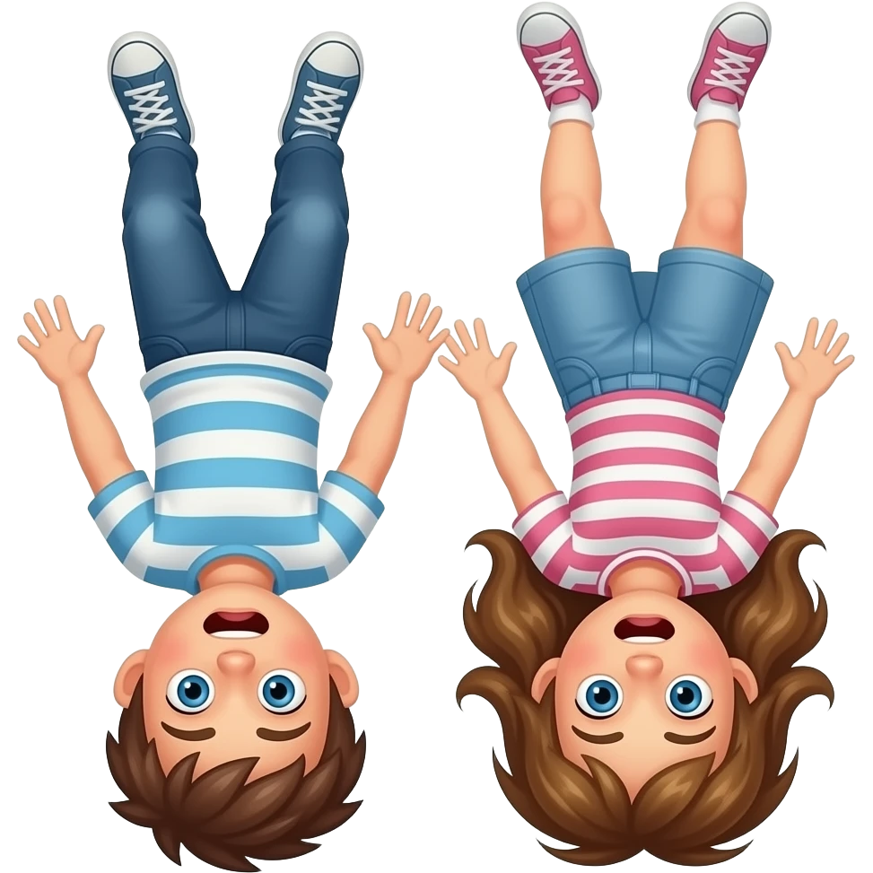 chico y chica caiendo de culo del cielo asustados, el chico castanyo i con pelo corto y la chica pelo suelto y un poco rubia pero castaño y los dos tienen ojos azules son hermanos emoji