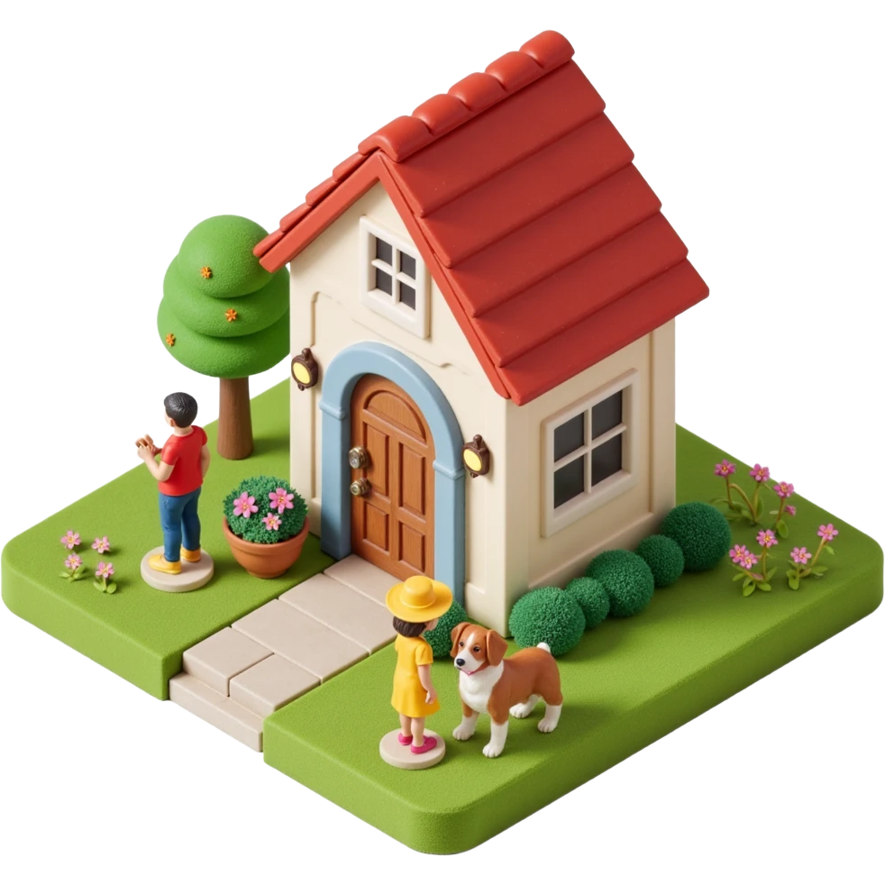 palace house with a family and pet emoji