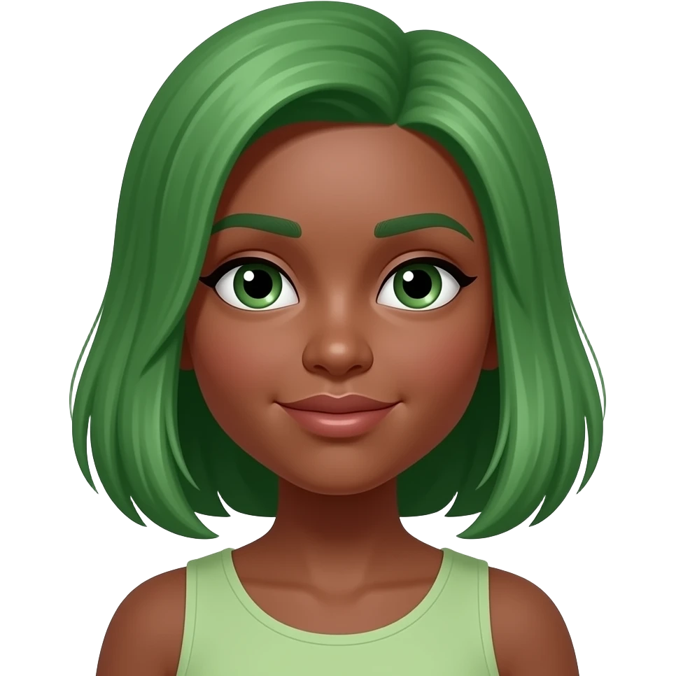 dark skin green hairs girl emoji