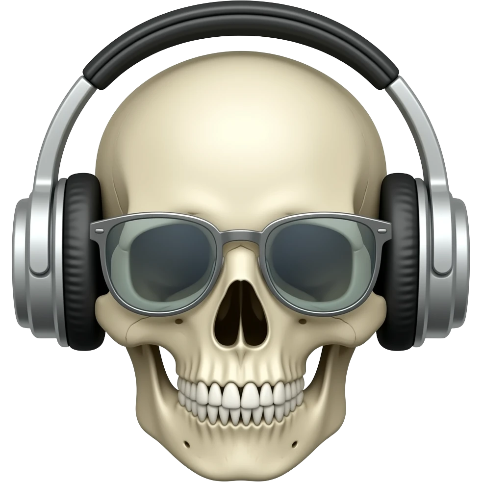 Una calavera con anteojos de metal auriculares emoji