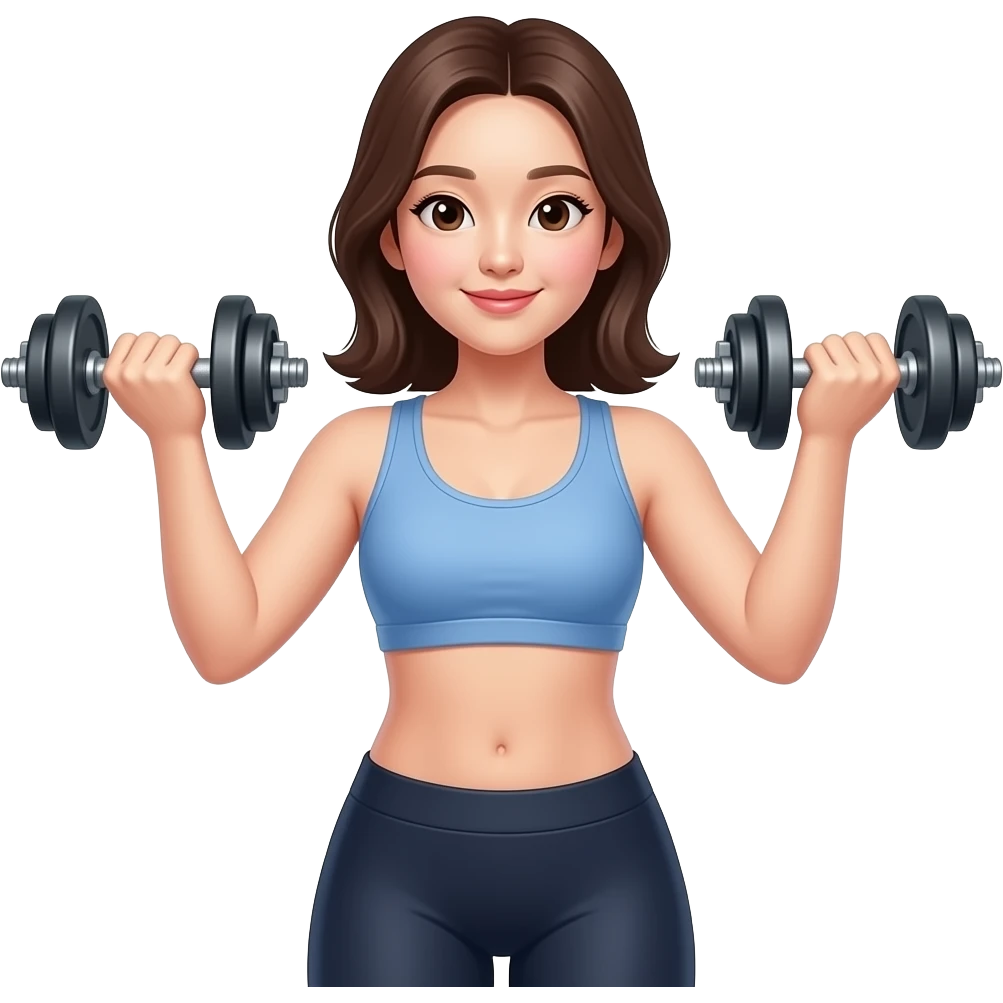 덤벨을 들고 운동하고 있는 복근 있는 한국 여자 emoji