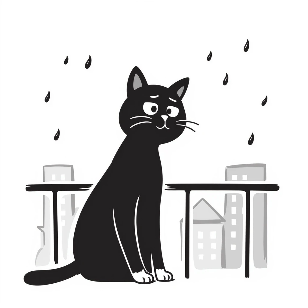 sad cat waiting for owner outside on balcony during rain emoji