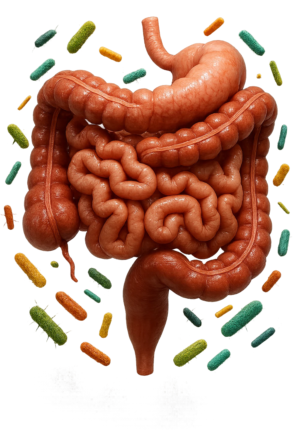  intestino anatomico con batteri intestinali intorno, iperrealistiche 4k emoji