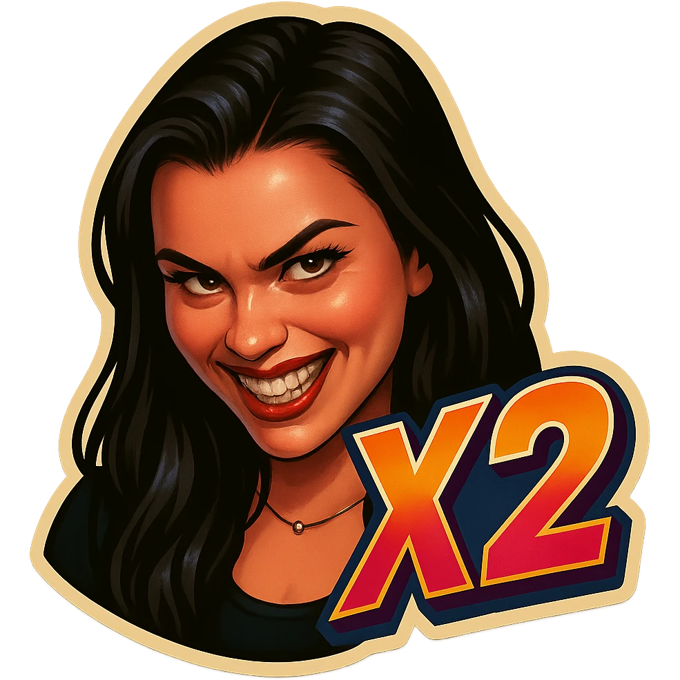 grin EVIL LOOk , Make it say "X2"" emoji