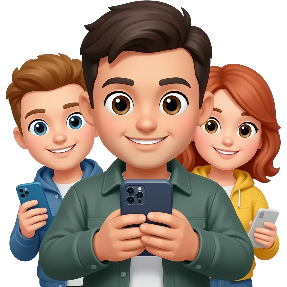 jemand der auf sein handy mit freunde schreibt emoji