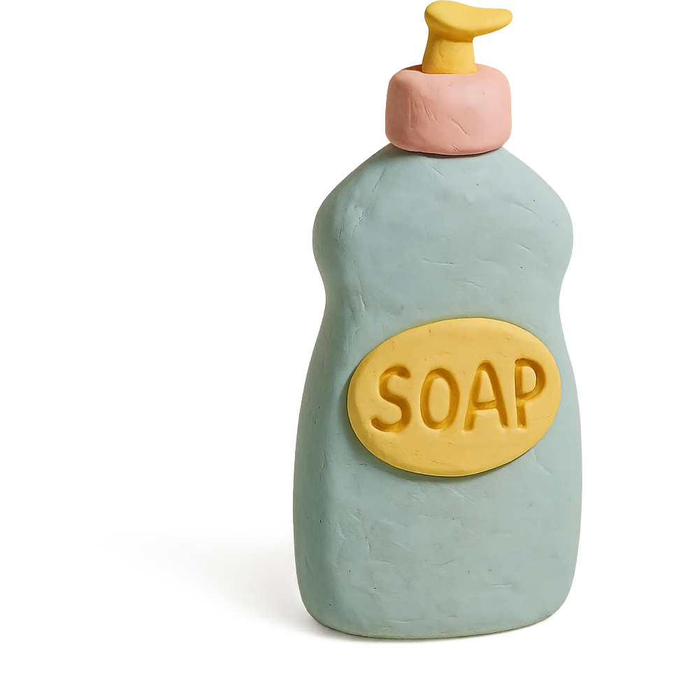 dish soap bottle in claymation style, pastel colors, visible fingerprints, soft matte finish emoji