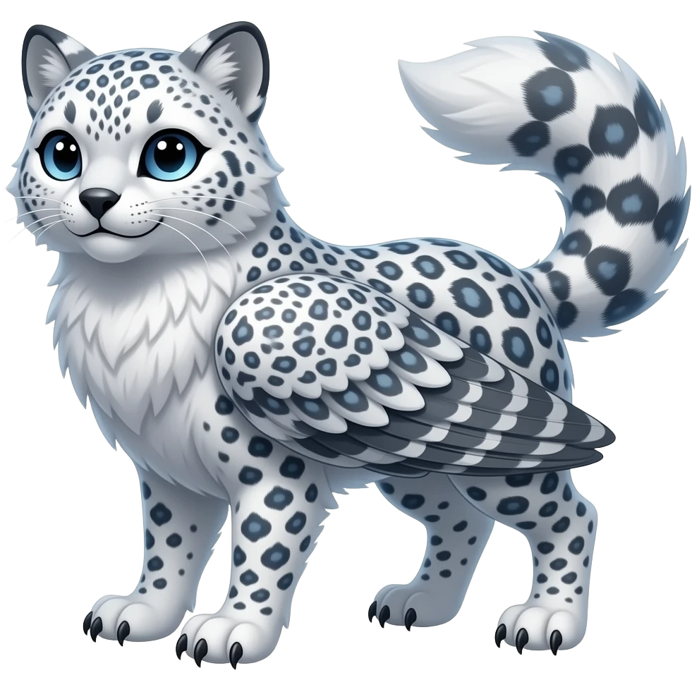 Beaked beaky Realistic wild natural elegant pretty beautiful handsome shiny colorful furry 4-legged digitigrade snow-leopard-snowy-owl-gryphon-griffin-arctic-fox-fusion-hybrid-fursona-furry-animal-creature, full body, hyper-realism, long tufted tail emoji