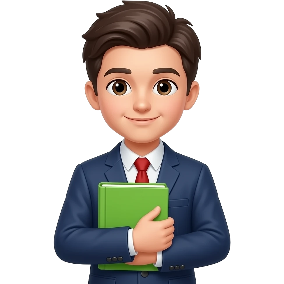 student boy in school uniform and hold vibrant green book in front of their chest emoji