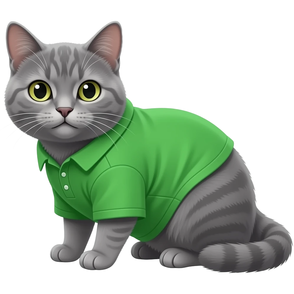 Cartoon brother gray cat wearing a green shirt emoji