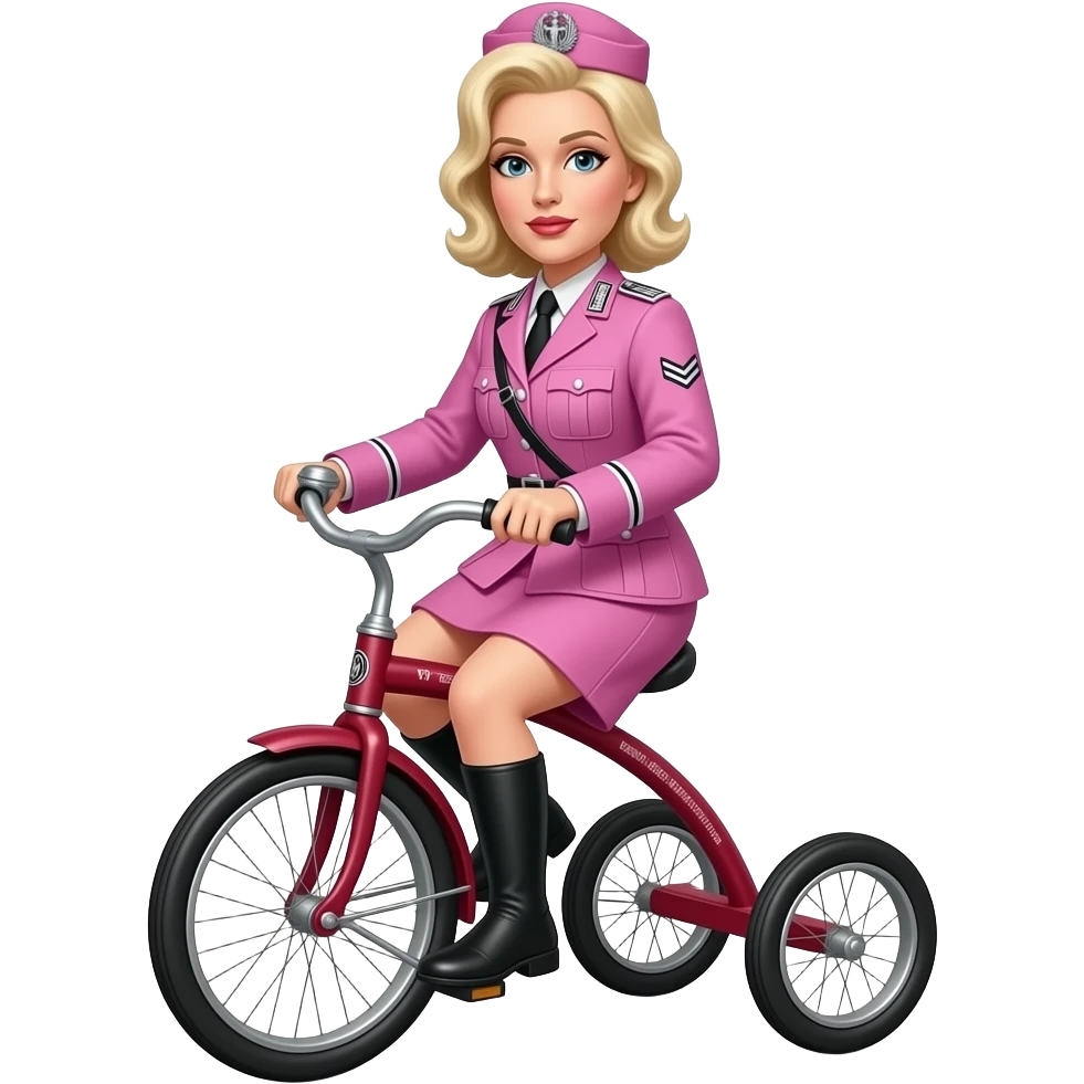 Cher in a pink german uniform from world war 2 rides a tricycle emoji