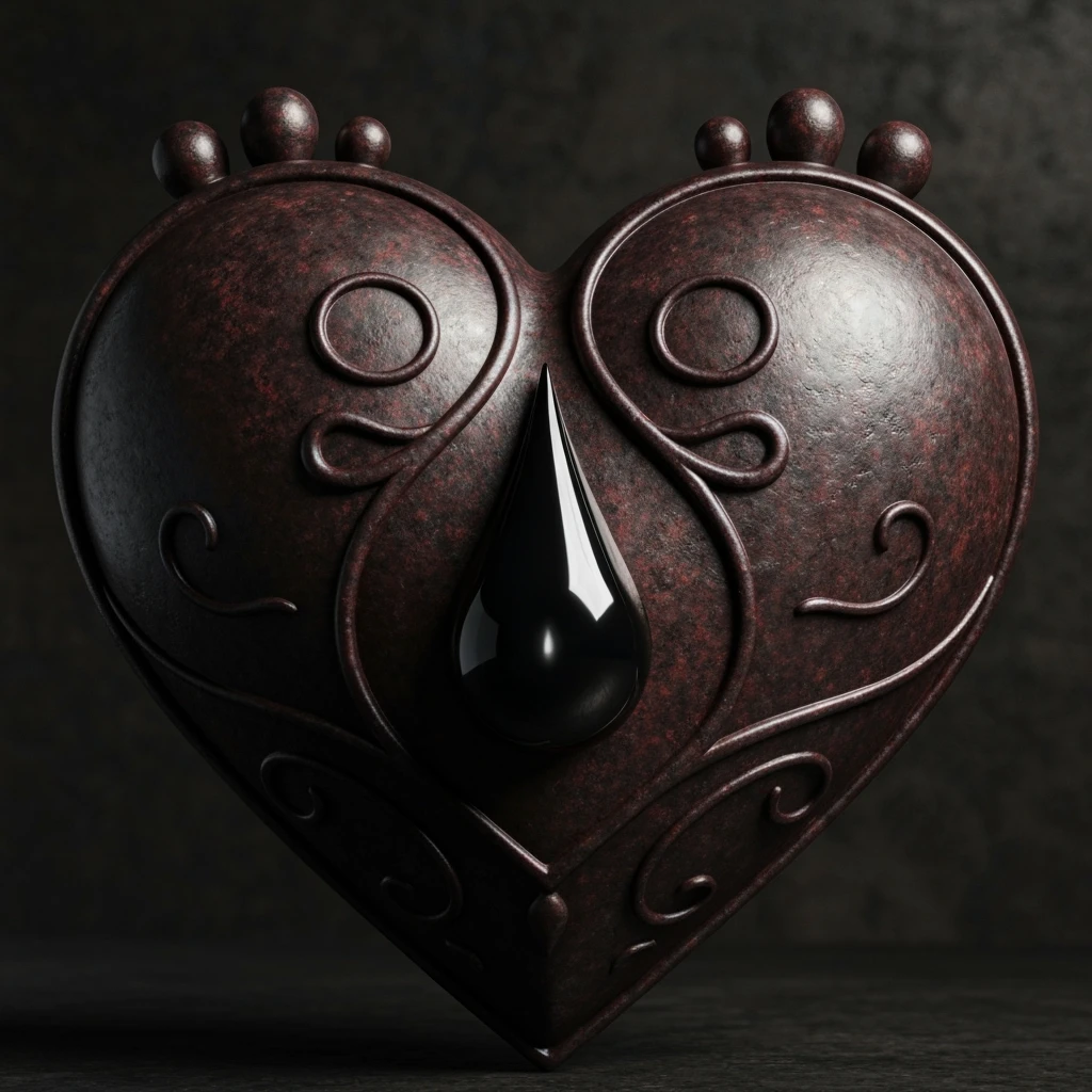 realistic gothic heart with a black teardrop emoji