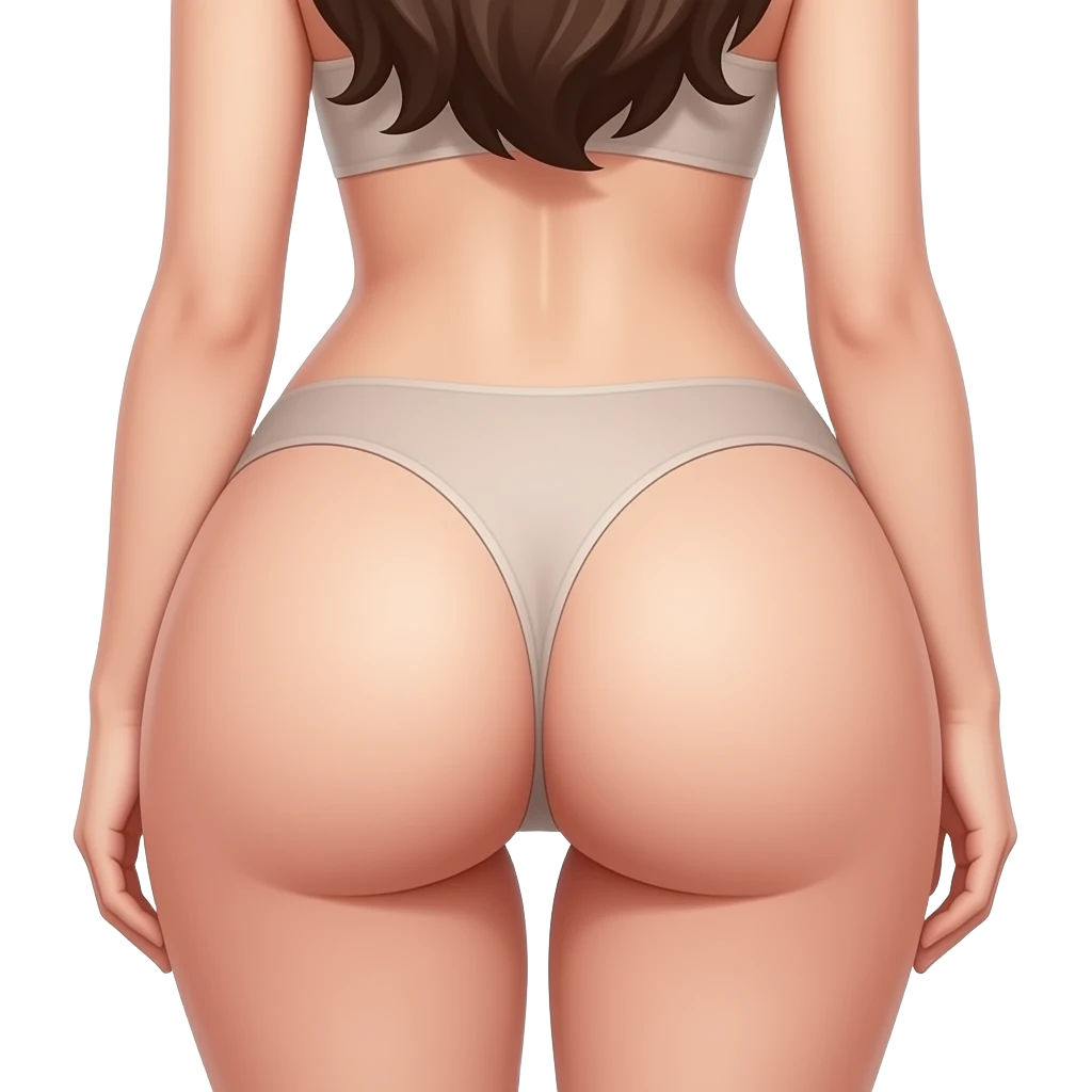 Nude woman with very big ass. Which stay with ass in the front of screen. And she is leaning to be seen the one hole which stay between pieces emoji