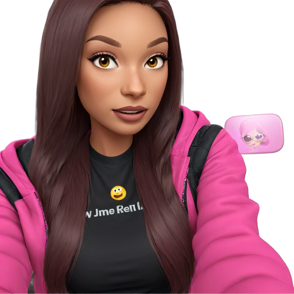 girl in pink jacket selfie emoji