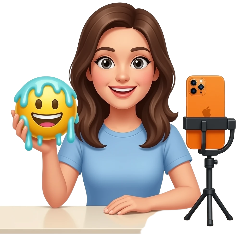 An women is making live about slime the phone17 pro max orange color is in the table and she gets 10,000 likes and coments and she is playing with taba squishy emoji emoji