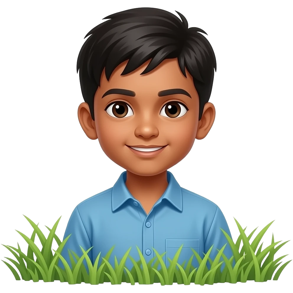 Short Indian boy on grass with dark skin emoji