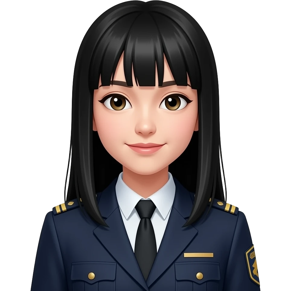 Yellow , black straight hair tall girl in uniform emoji