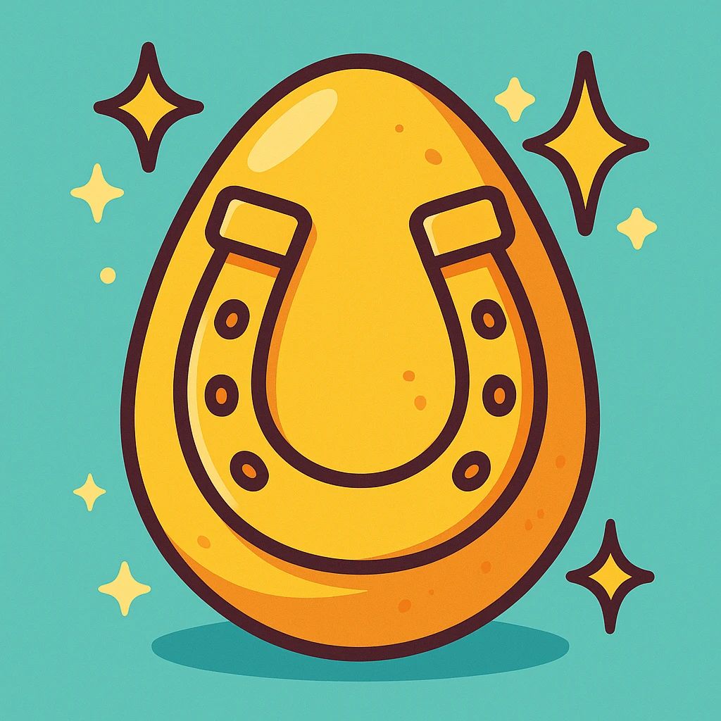 an egg with a horseshoe and sparkles, playful, cartoon style emoji
