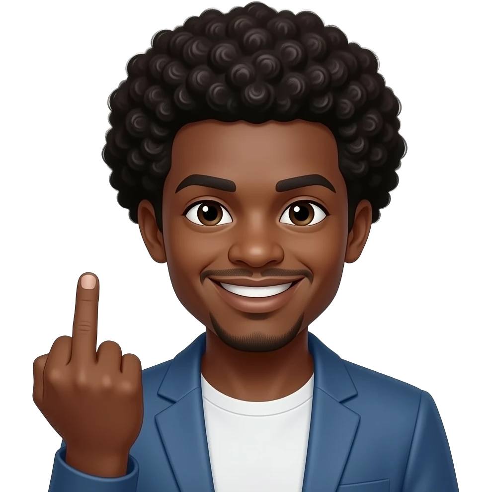 Black emoji Man with Afro middle finger smiling emoji
