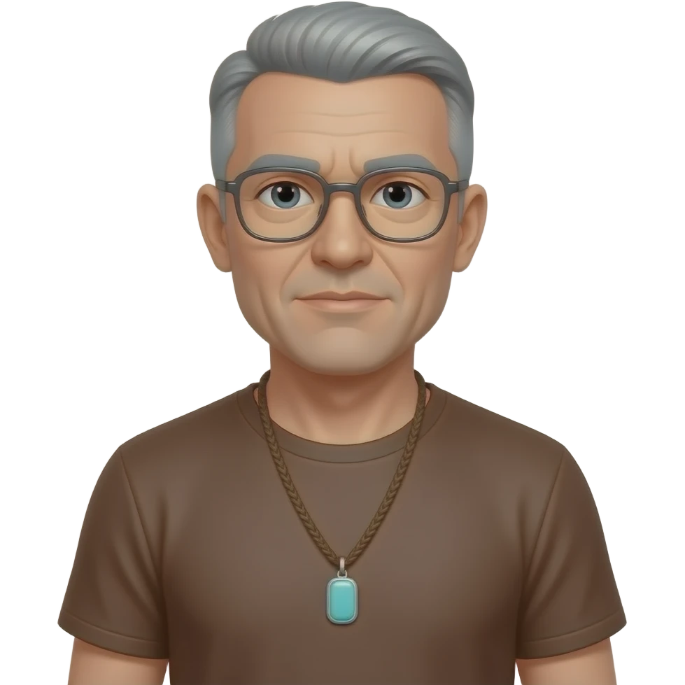 pointed chin pointed chin haved face pendant without a clasp Turquoise on brown paracord t shirt shaved grey short hair full-length photo of extreme streetwear clean-shaven face cool boy thin metal-framed glasses very entellectual man, 52 years old street wear stubble, shaved short with clippers emoji