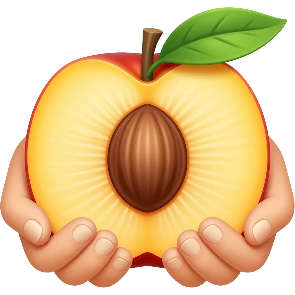 Open peach with a hole in the middle with hands outside emoji