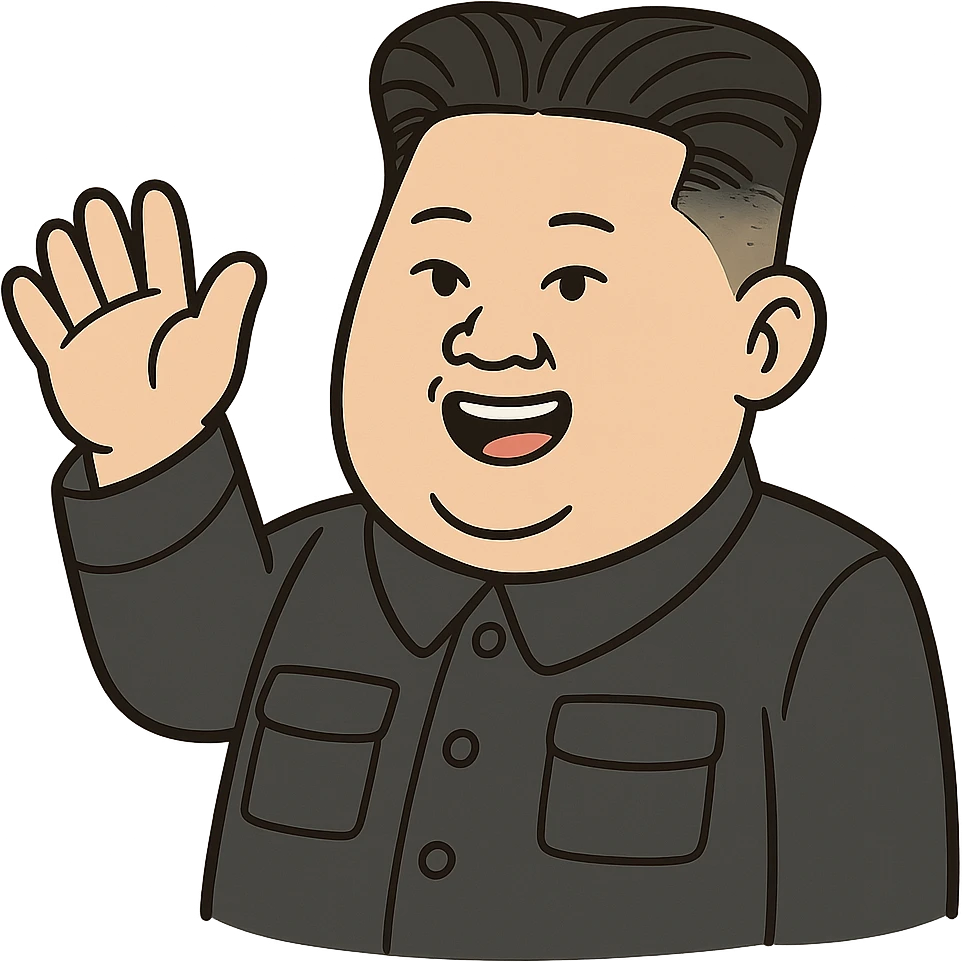 caricature emoji of Kim Jong-un waving hand, cartoon style emoji