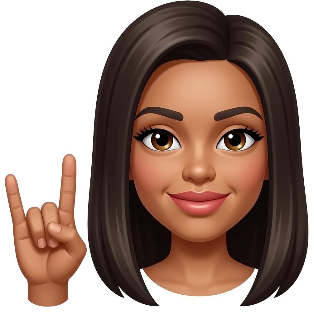 Emoji face with big lips, lashes and throwing up gang sign emoji