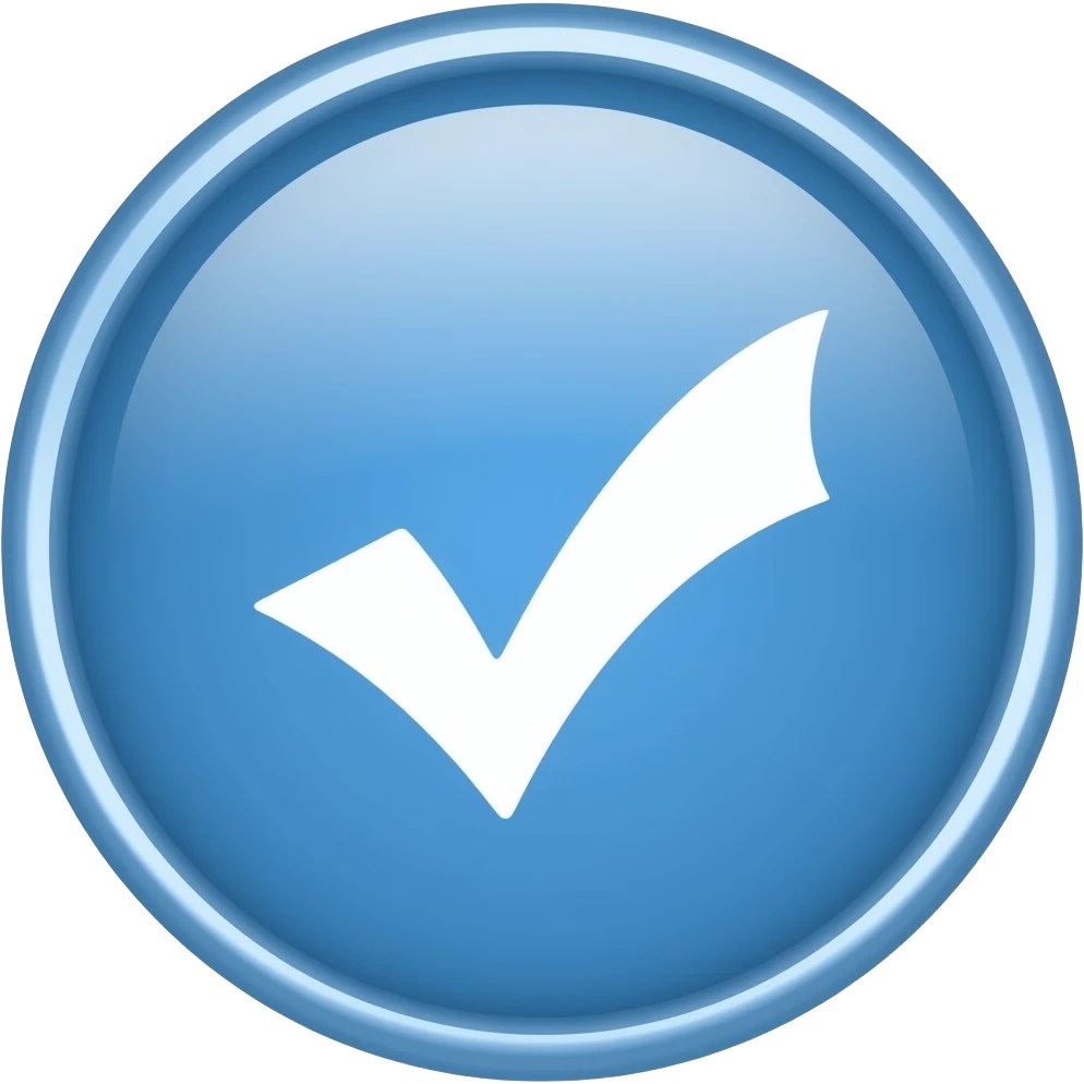 A white checkmark inside a small blue circle, the area of the circle should be ~~ curved small zigzag emoji