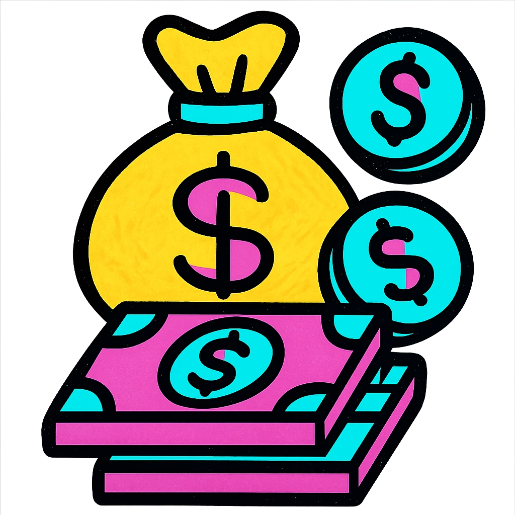 money, fun and recognizable illustration, vibrant colors, playful style emoji
