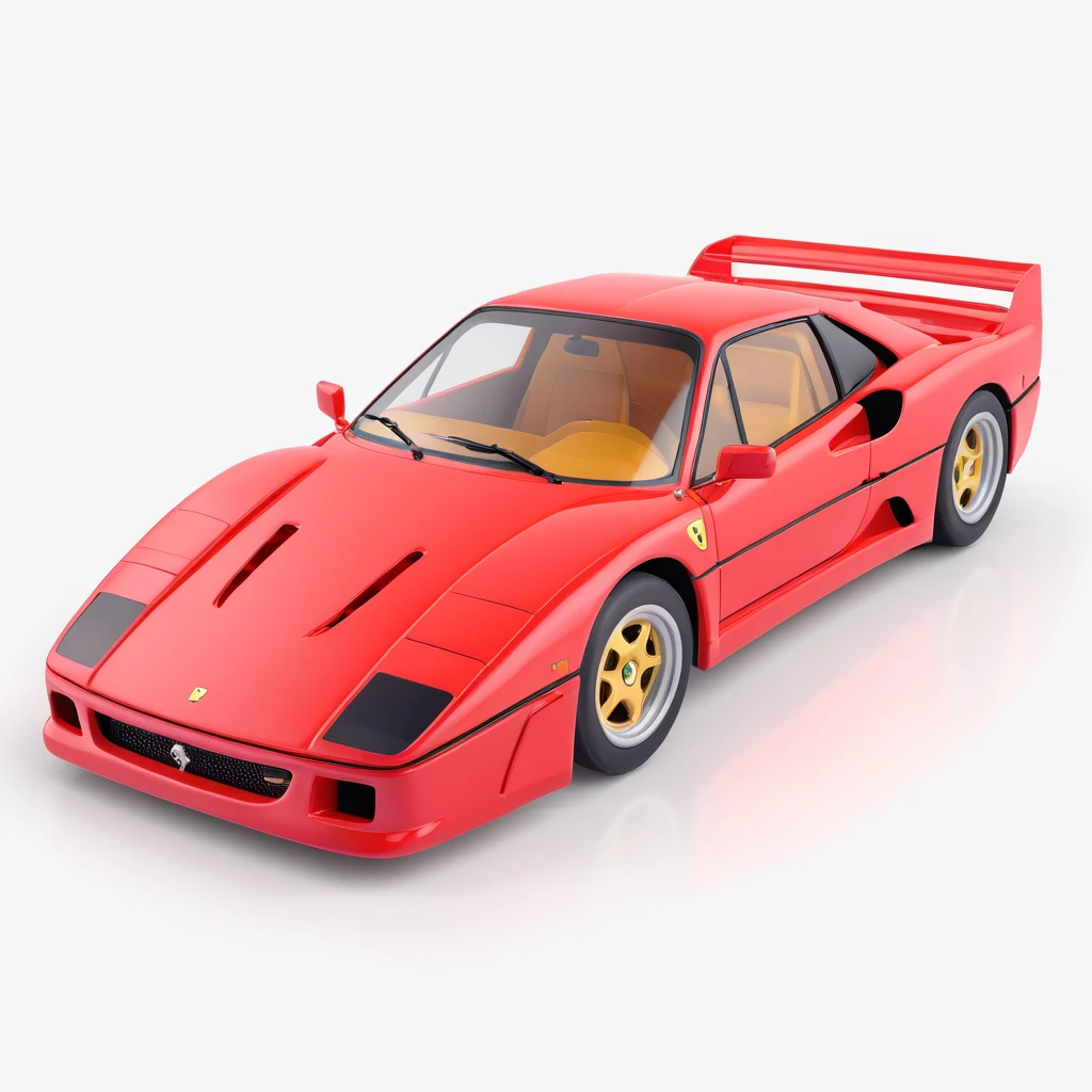 Ferrari F40, 3D render style, glossy red, dramatic lighting, angled view, on white background emoji