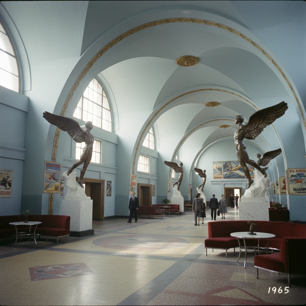 Дом Аэрофлота Чечулина изнутри. Огромные арки и скульптуры Икара

Стиль - архивные цветные фотодокументы emoji