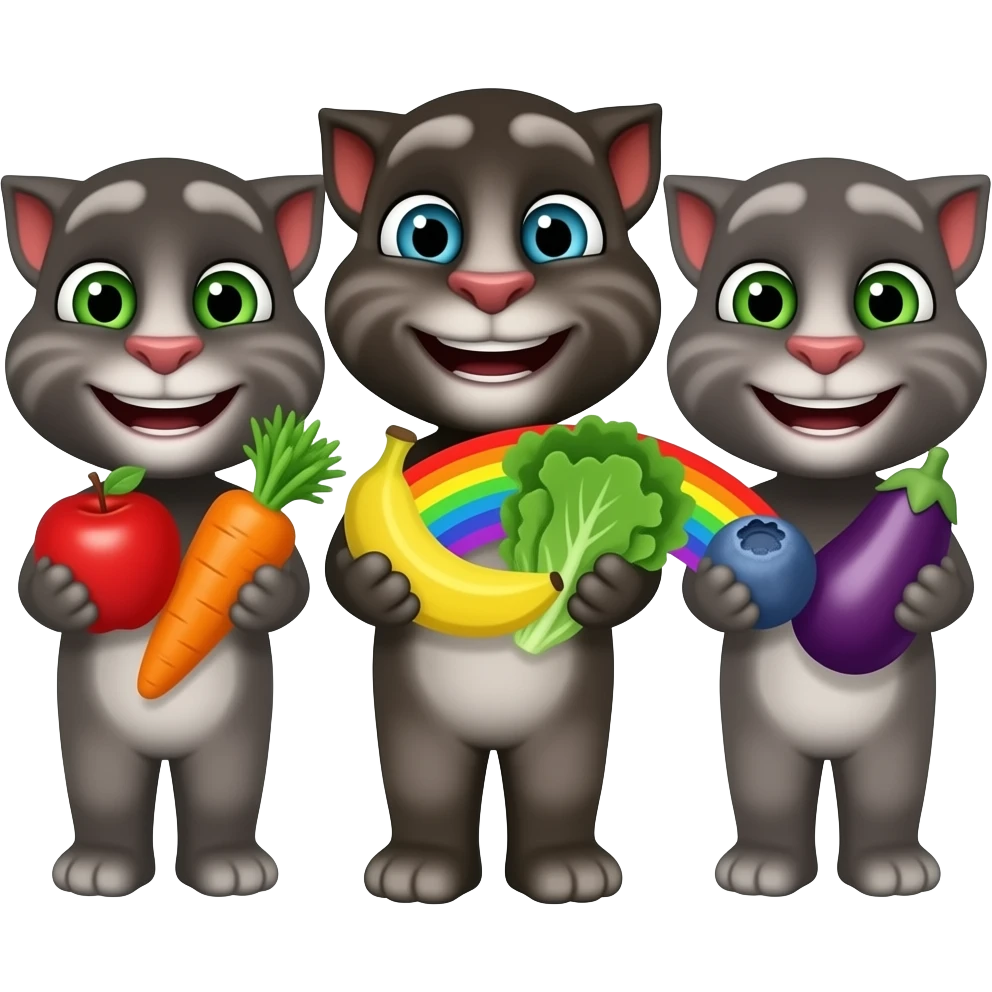 Talking Tom and friends 🍎🥕🍌🥬🫐🍆mmm rainbow food emoji