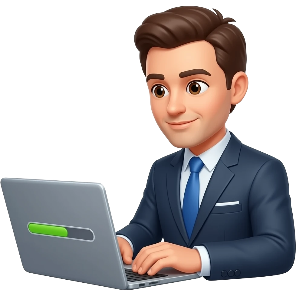 Man working at laptop Waiting for long hours of loading, wearing formal emoji