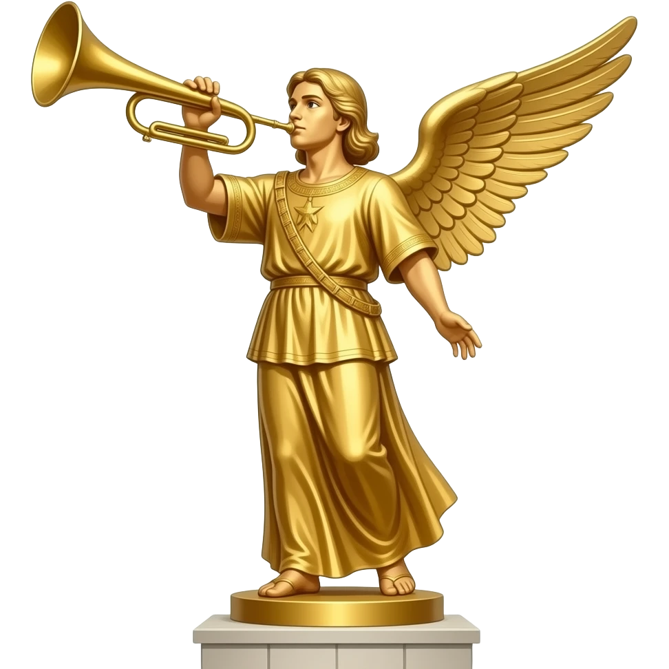Angel Moroni from the top of temples. Gold statue blowing horn without wings emoji