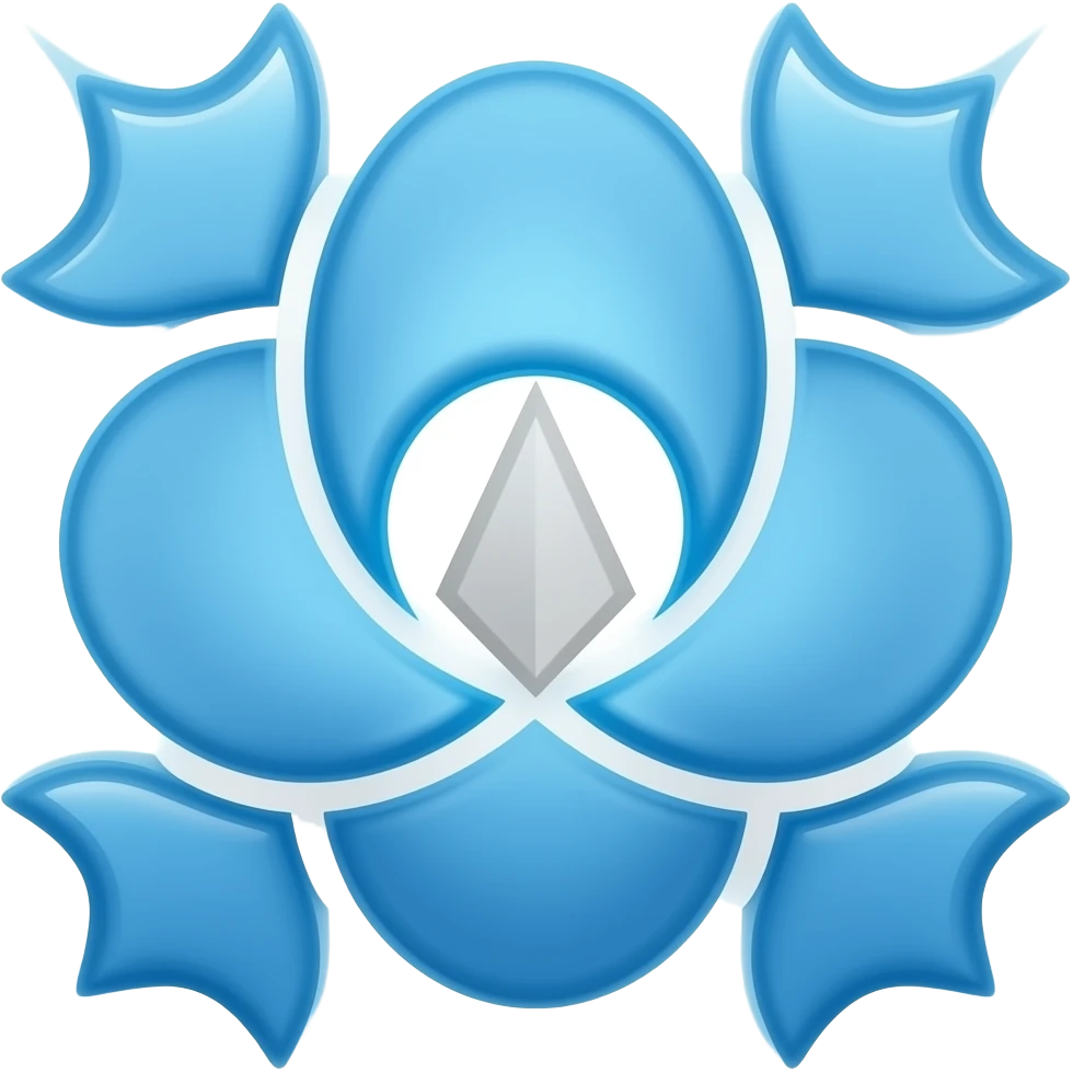 Cruz azul latina estilizada (Los cuatro brazos tienen una estructura ensanchada hacia los extremos, formando una silueta tipo “trébol puntiagudo” o “lanza”, perfectamente centrada y alineada. emoji