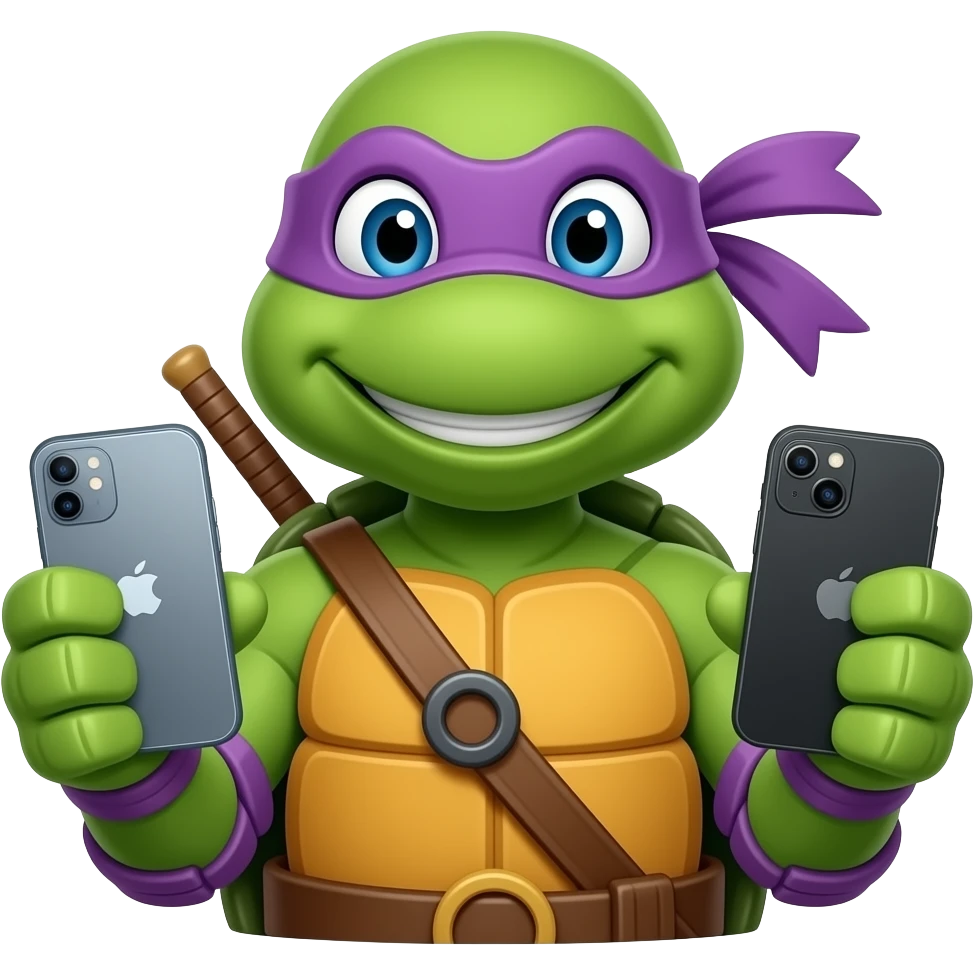 splinter-(teenage-mutant-ninja-turtles) holding a iPhone device on one hand and an Android mobile device on the other hand emoji