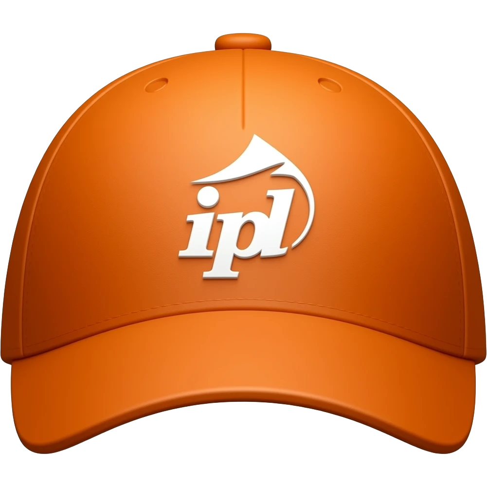 An orange cap with ipl logo in the middle of the front part emoji