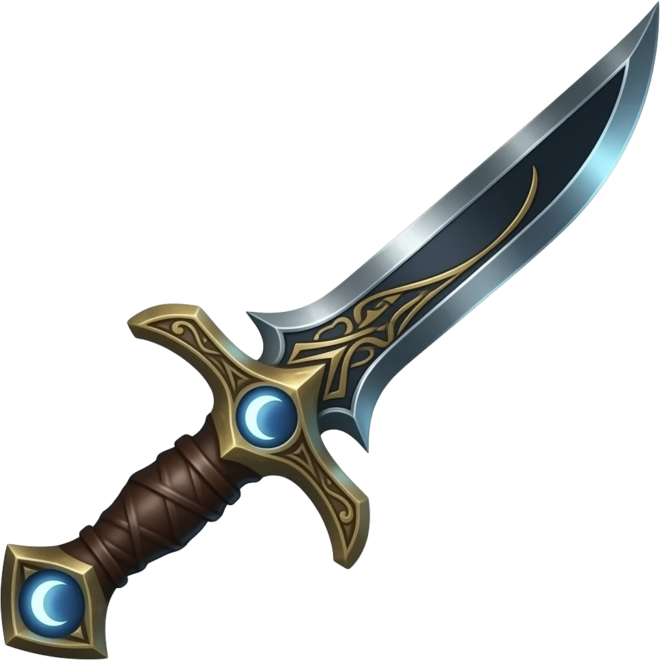 dark crescent blade, engraved metal, leather grip, moonlit, high detail, dark fantasy weapon emoji