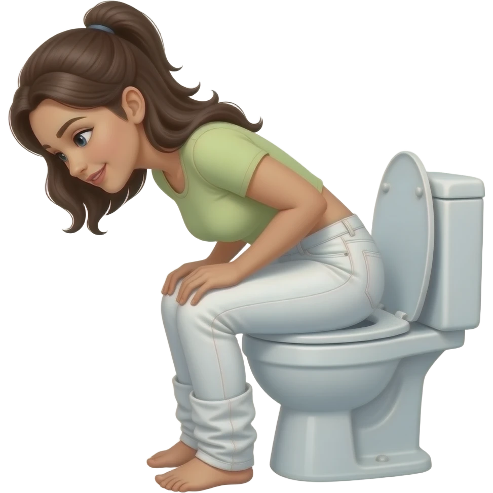 a women wereing white pants and pooping in the toilet emoji