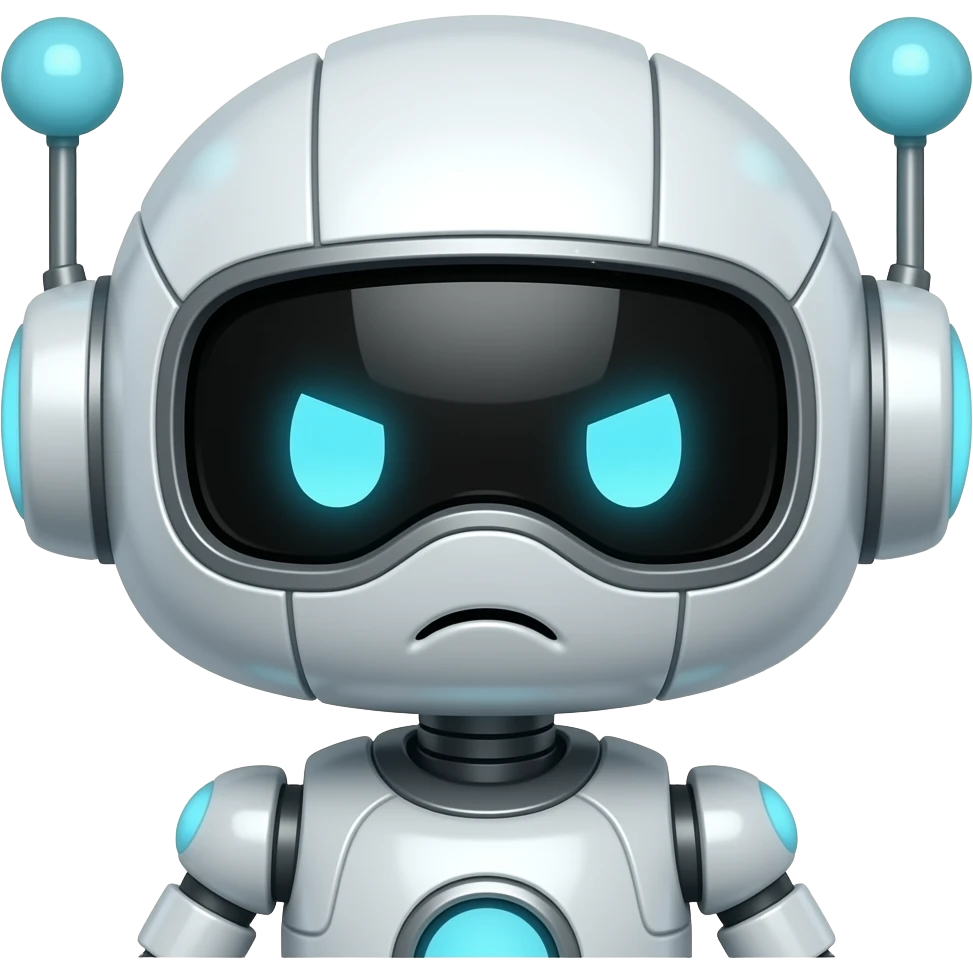 请你帮我画一个表示机器人的好看的可爱的emoji，像素风的，表情是凝重的 emoji