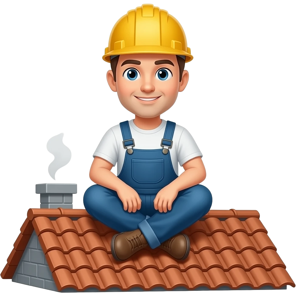man in hard hat sitting on roof emoji