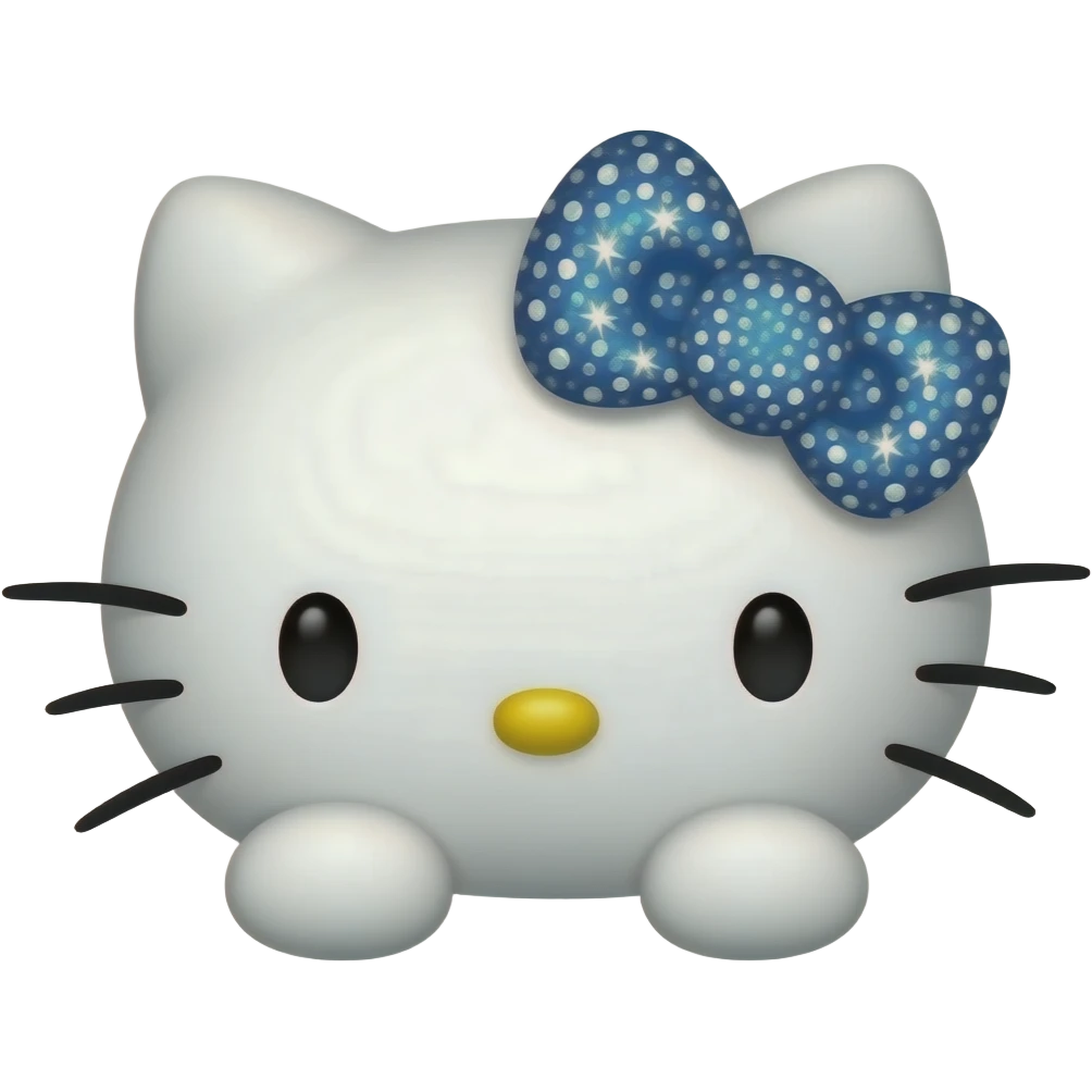hello kitty head with a blue glittery bow with small diamonds on it emoji